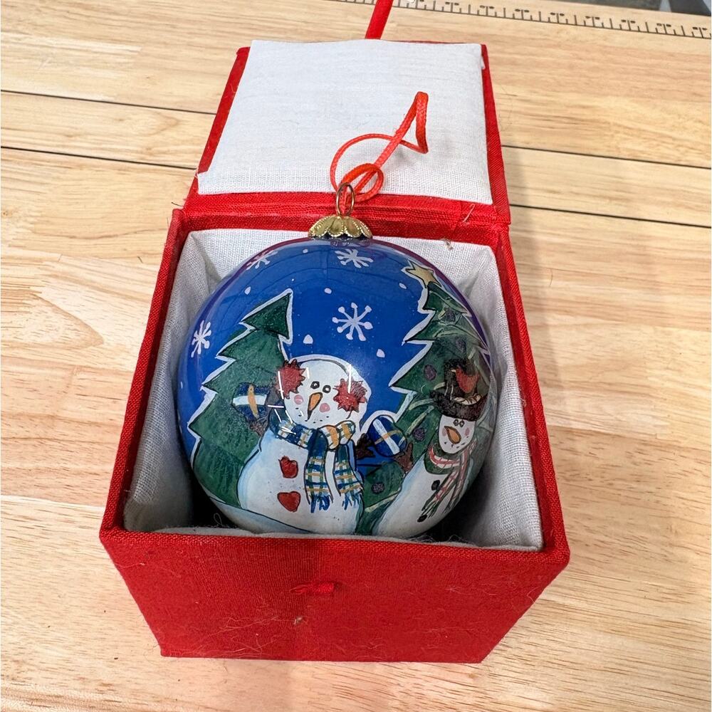 VINTAGE HAND PAINTED GLASS ORNAMENT WITH BOX